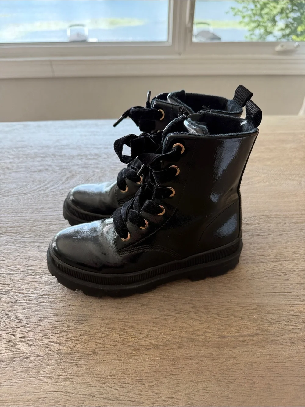 Girls Black Lace-Up Combat Boots